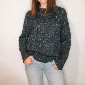 J Crew Navy Rainbow Flecked Chunky Knit Sweater